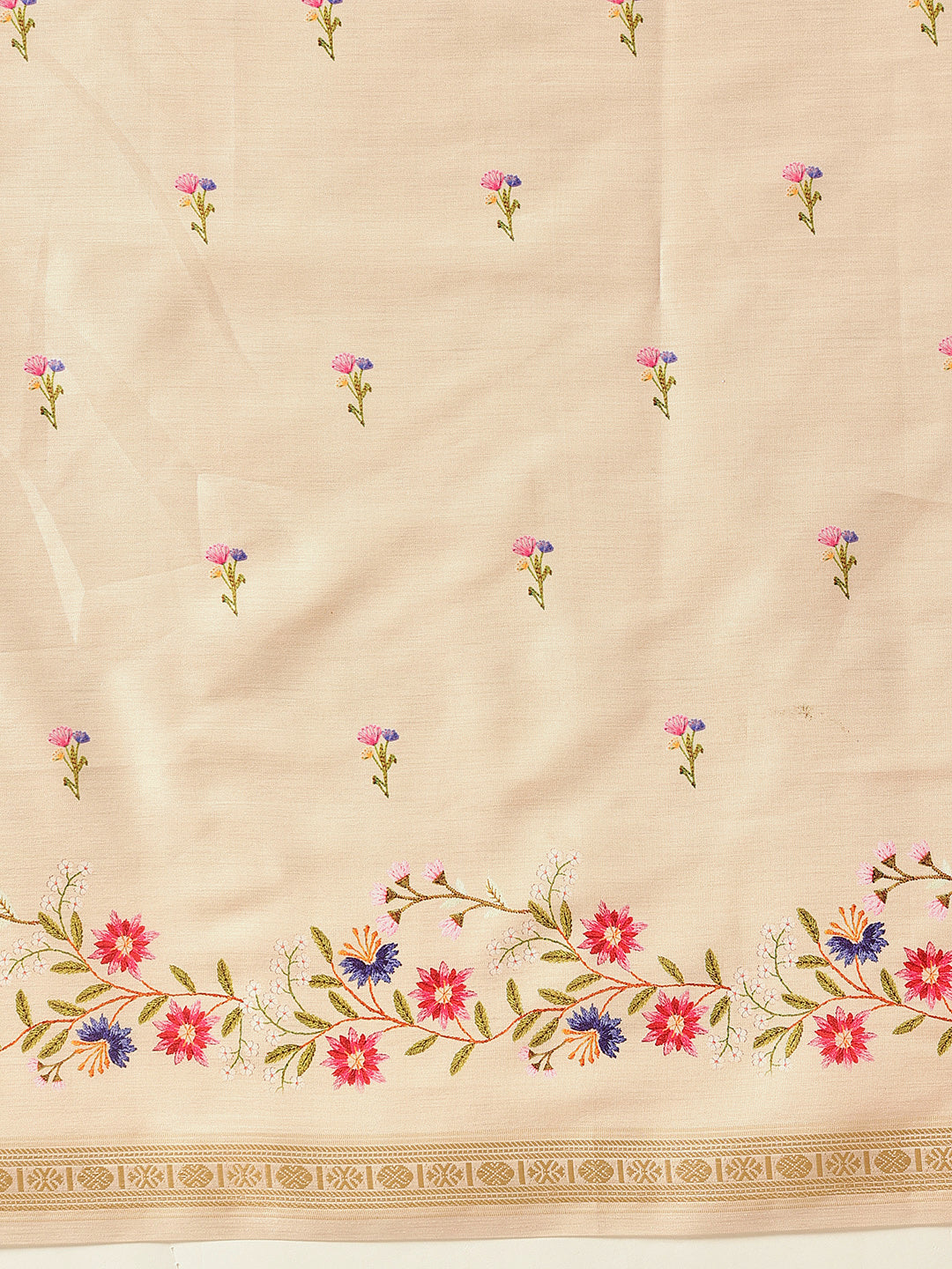 Hiral Fashion Beige Banarasi Art Silk Floral Digital Printed Saree