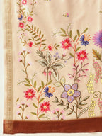 Hiral Fashion Beige Banarasi Art Silk Floral Digital Printed Saree
