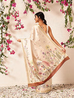 Hiral Fashion Beige Banarasi Art Silk Floral Digital Printed Saree