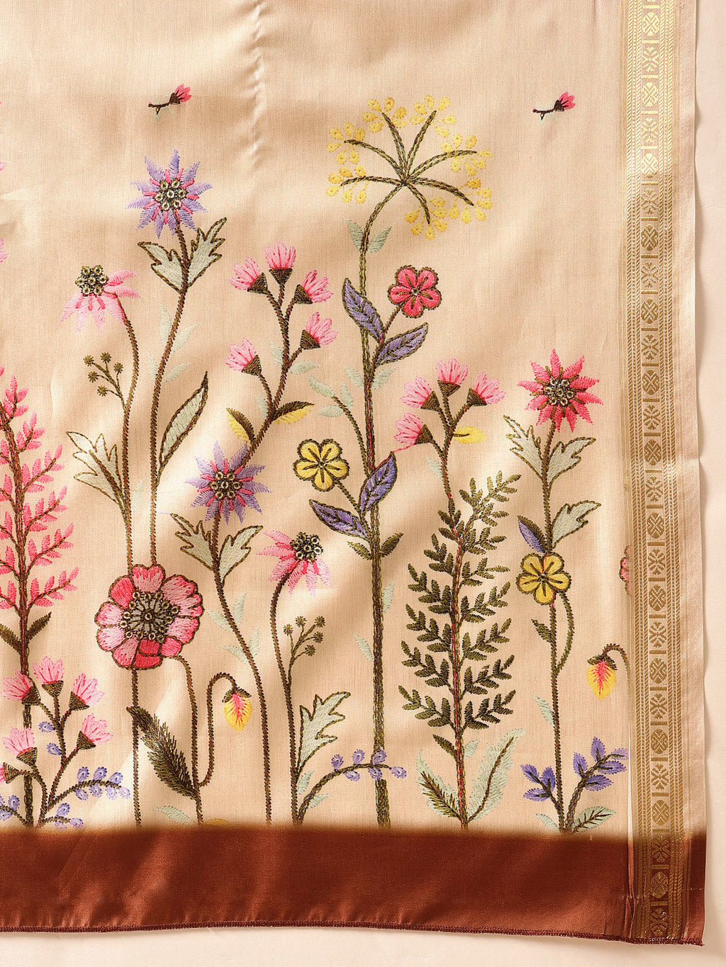 Hiral Fashion Beige Banarasi Art Silk Floral Digital Printed Saree