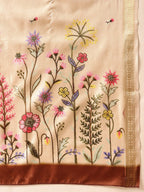 Hiral Fashion Beige Banarasi Art Silk Floral Digital Printed Saree