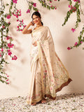 Hiral Fashion Beige Banarasi Art Silk Floral Digital Printed Saree