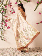 Hiral Fashion Beige Banarasi Art Silk Floral Digital Printed Saree