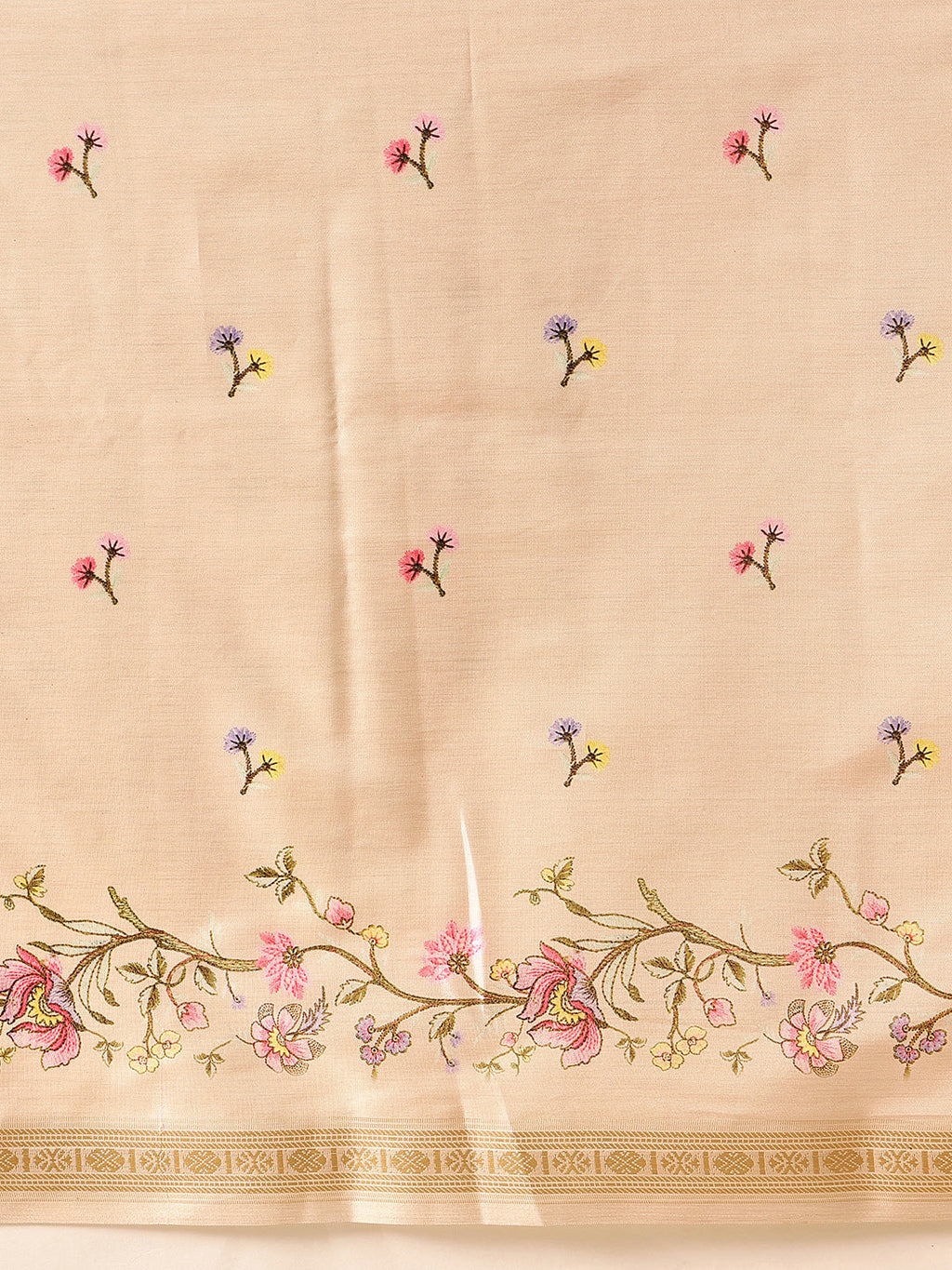 Hiral Fashion Beige Banarasi Art Silk Floral Digital Printed Saree