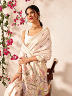 Hiral Fashion Beige Banarasi Art Silk Floral Digital Printed Saree
