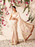 Hiral Fashion Beige Banarasi Art Silk Floral Digital Printed Saree