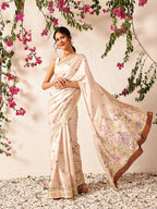 Hiral Fashion Beige Banarasi Art Silk Floral Digital Printed Saree