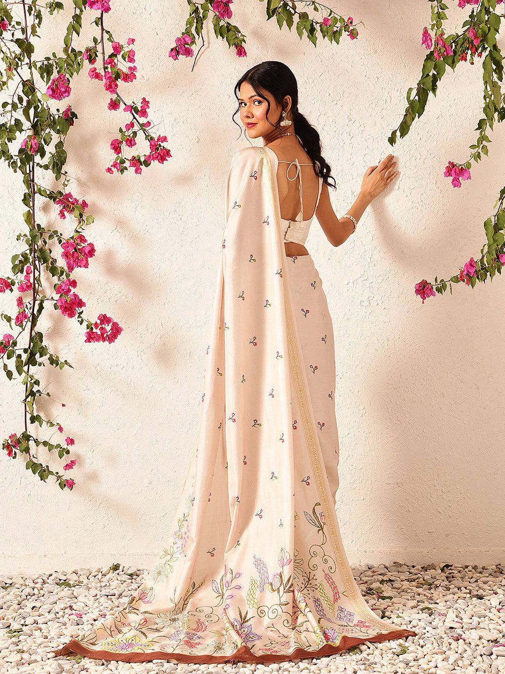 Hiral Fashion Beige Banarasi Art Silk Floral Digital Printed Saree