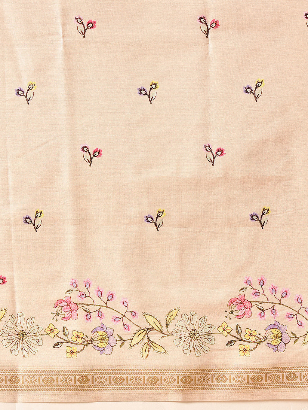 Hiral Fashion Beige Banarasi Art Silk Floral Digital Printed Saree
