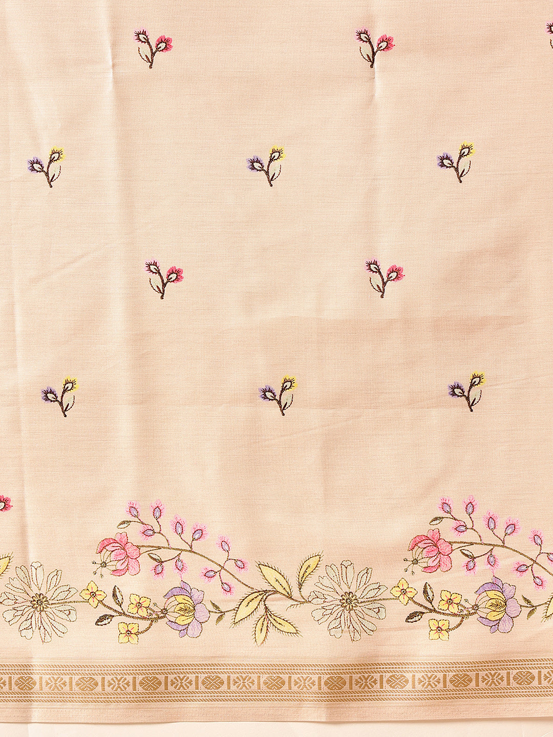 Hiral Fashion Beige Banarasi Art Silk Floral Digital Printed Saree
