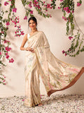 Hiral Fashion Beige Banarasi Art Silk Floral Digital Printed Saree