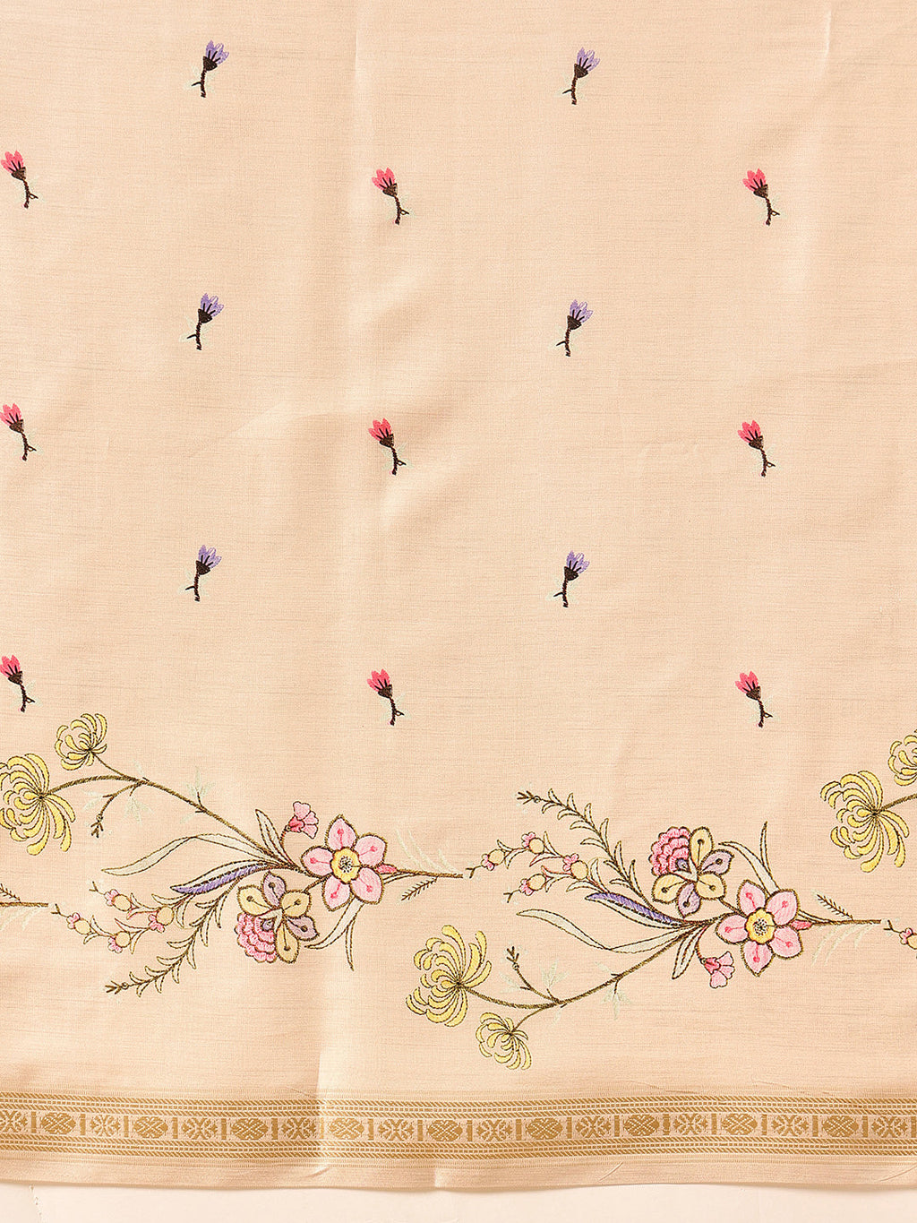 Hiral Fashion Beige Banarasi Art Silk Floral Digital Printed Saree