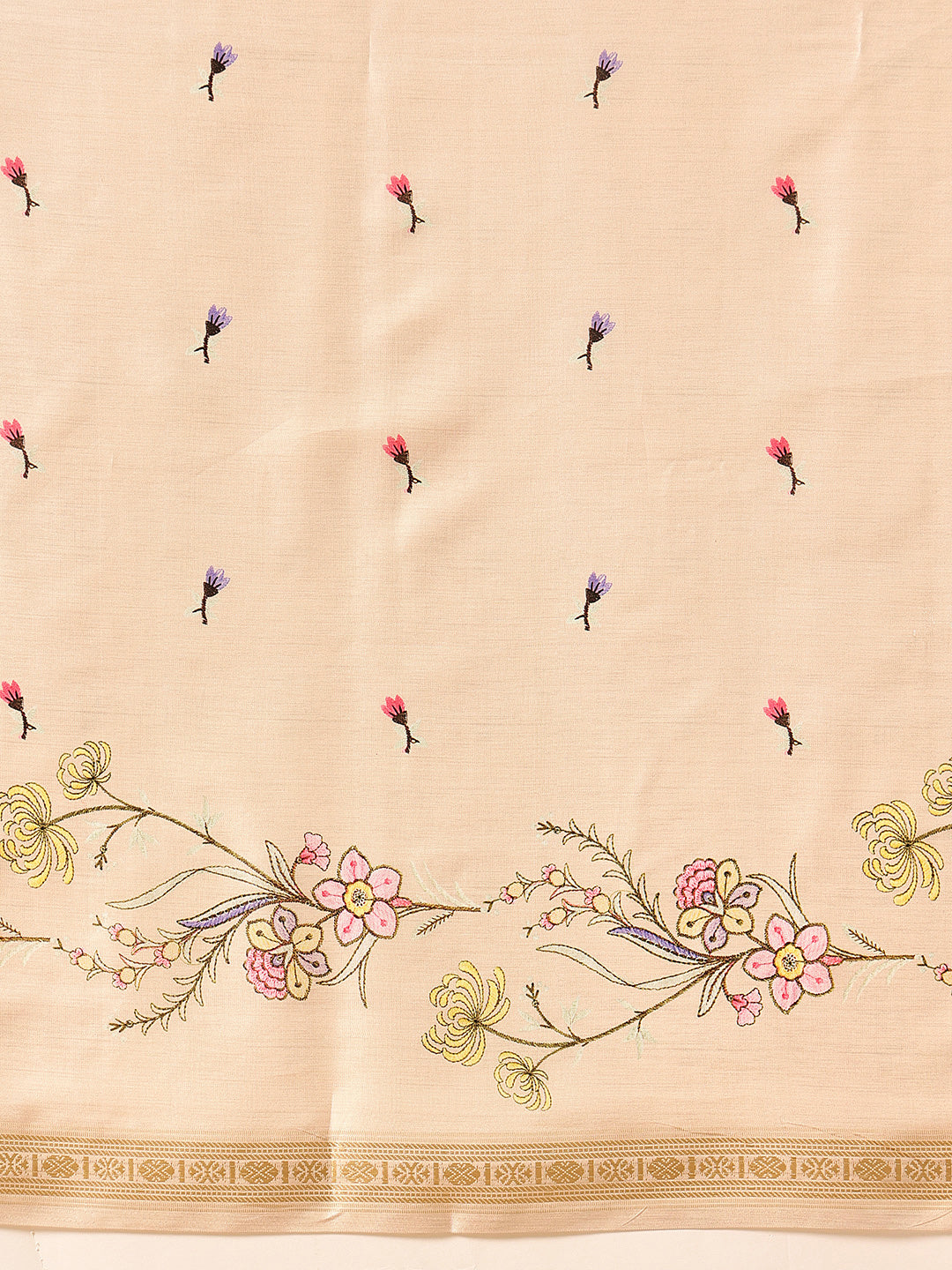 Hiral Fashion Beige Banarasi Art Silk Floral Digital Printed Saree