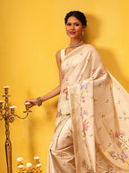 Hiral Fashion Beige Banarasi Art Silk Floral Digital Printed Saree