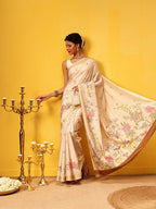 Hiral Fashion Beige Banarasi Art Silk Floral Digital Printed Saree