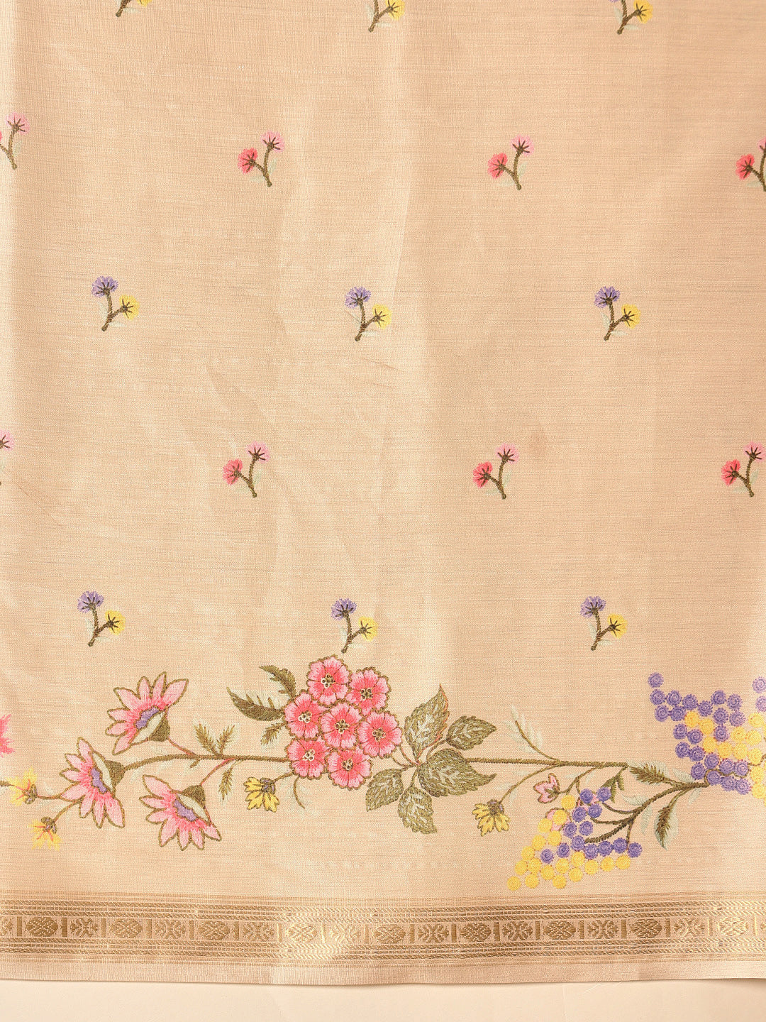 Hiral Fashion Beige Banarasi Art Silk Floral Digital Printed Saree