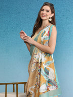 Beige Tusser Silk Digital Print Animal Print Saree with Unstitched Blouse - Hiral Fashion