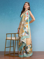 Beige Tusser Silk Digital Print Animal Print Saree with Unstitched Blouse - Hiral Fashion