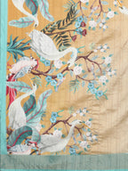 Beige Tusser Silk Digital Print Animal Print Saree with Unstitched Blouse - Hiral Fashion