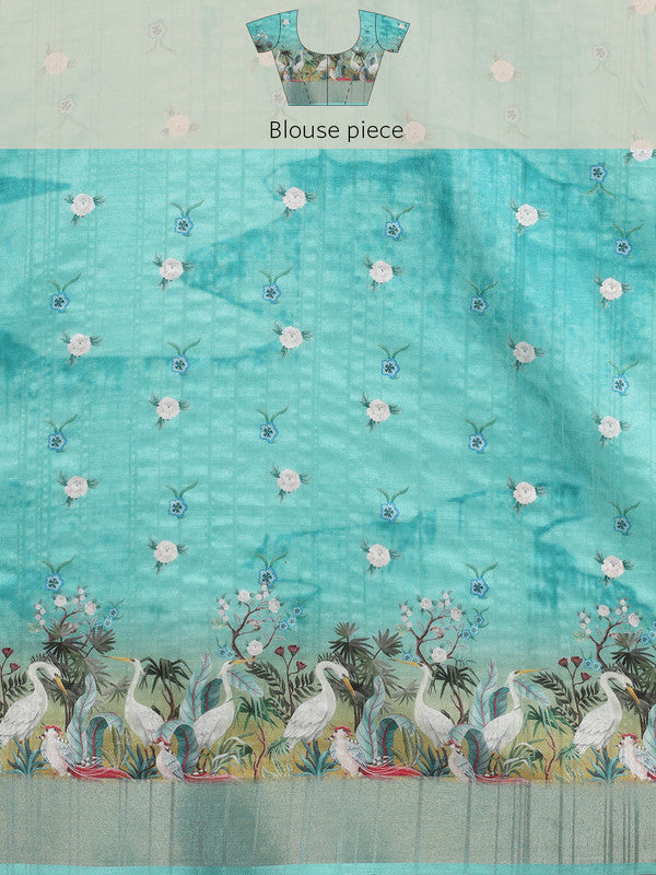Beige Tusser Silk Digital Print Animal Print Saree with Unstitched Blouse - Hiral Fashion