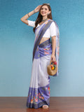 Lavender Tusser Silk Digital Print Floral Saree with Unstitched Blouse - Hiral Fashion