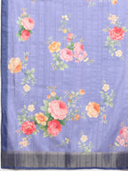Lavender Tusser Silk Digital Print Floral Saree with Unstitched Blouse - Hiral Fashion