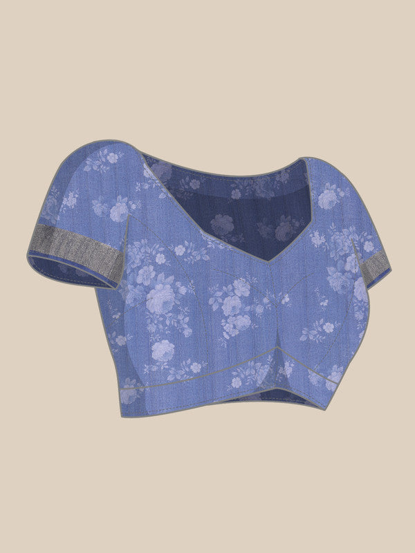 Lavender Tusser Silk Digital Print Floral Saree with Unstitched Blouse - Hiral Fashion