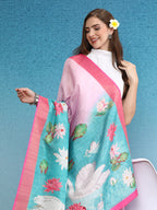 Pink Tusser Silk Digital Print Animal Print Saree with Unstitched Blouse - Hiral Fashion