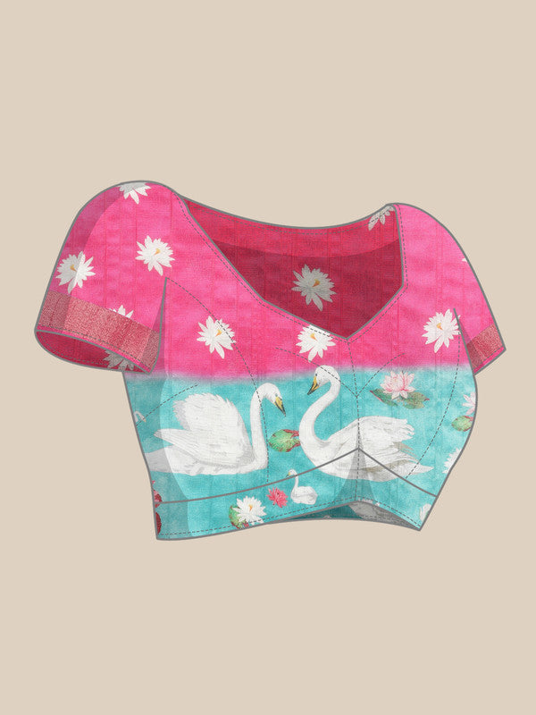 Pink Tusser Silk Digital Print Animal Print Saree with Unstitched Blouse - Hiral Fashion