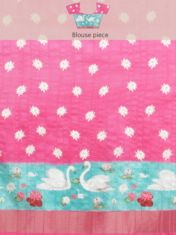 Pink Tusser Silk Digital Print Animal Print Saree with Unstitched Blouse - Hiral Fashion