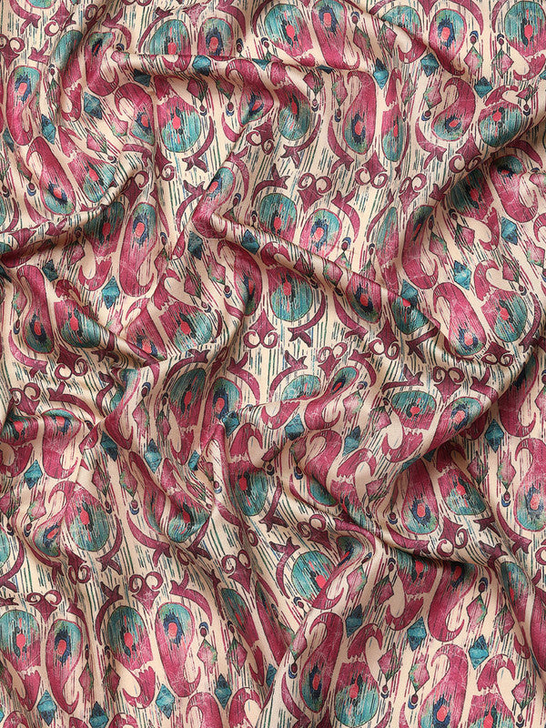 Off White Kanchipuram Silk Digital Print Paisely Saree with Unstitched Blouse - Hiral Fashion