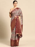 Off White Kanchipuram Silk Digital Print Paisely Saree with Unstitched Blouse - Hiral Fashion