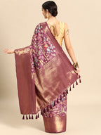 Purple Kanchipuram Silk Digital Print Floral Saree with Unstitched Blouse - Hiral Fashion