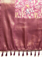 Purple Kanchipuram Silk Digital Print Floral Saree with Unstitched Blouse - Hiral Fashion