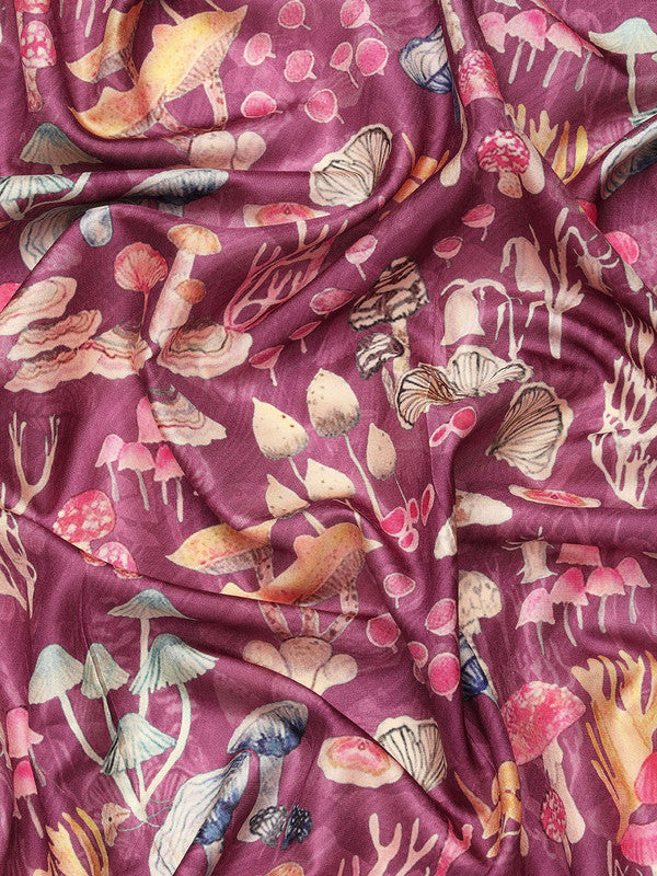 Purple Kanchipuram Silk Digital Print Floral Saree with Unstitched Blouse - Hiral Fashion