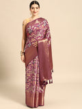 Purple Kanchipuram Silk Digital Print Floral Saree with Unstitched Blouse - Hiral Fashion