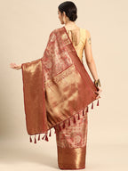 Maroon Kanchipuram Silk Digital Print Abstract Saree with Unstitched Blouse - Hiral Fashion