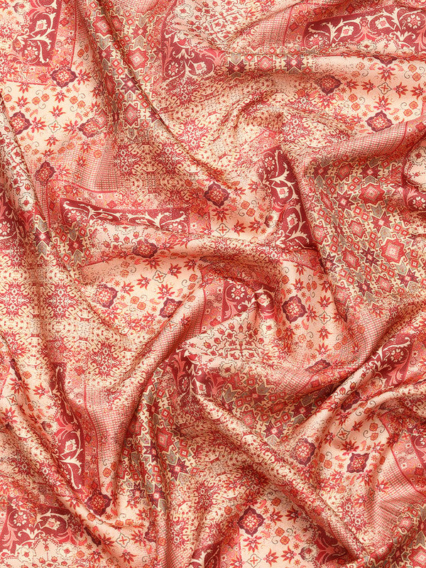 Maroon Kanchipuram Silk Digital Print Abstract Saree with Unstitched Blouse - Hiral Fashion