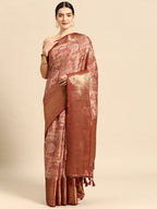 Maroon Kanchipuram Silk Digital Print Abstract Saree with Unstitched Blouse - Hiral Fashion