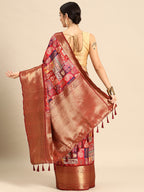 Multicolor Kanchipuram Silk Digital Print Paisely Saree with Unstitched Blouse - Hiral Fashion