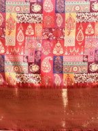 Multicolor Kanchipuram Silk Digital Print Paisely Saree with Unstitched Blouse - Hiral Fashion