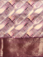 Beige Kanchipuram Silk Digital Print Geomatric Saree with Unstitched Blouse - Hiral Fashion