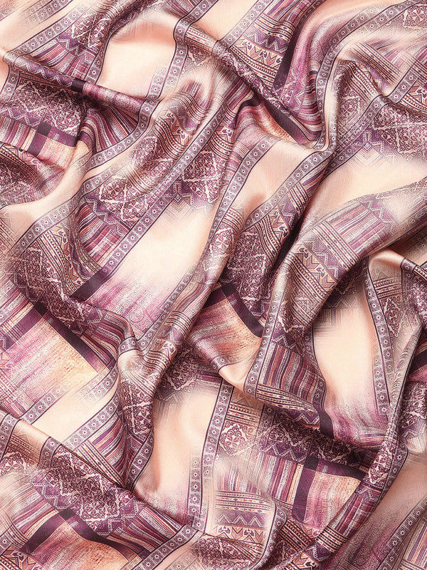 Beige Kanchipuram Silk Digital Print Geomatric Saree with Unstitched Blouse - Hiral Fashion