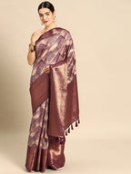 Beige Kanchipuram Silk Digital Print Geomatric Saree with Unstitched Blouse - Hiral Fashion