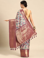 Multicolor Kanchipuram Silk Digital Print Floral Saree with Unstitched Blouse - Hiral Fashion