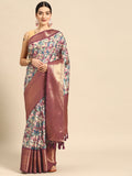 Multicolor Kanchipuram Silk Digital Print Floral Saree with Unstitched Blouse - Hiral Fashion