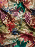 Beige Kanjeevaram Silk Digital Print Floral Saree with Unstitched Blouse - Hiral Fashion