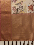 Beige Kanjeevaram Silk Digital Print Animal Print Saree with Unstitched Blouse - Hiral Fashion