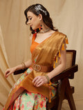 Green Kanjeevaram Silk Digital Print Floral Saree with Unstitched Blouse - Hiral Fashion