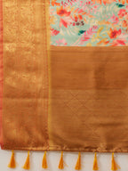 Green Kanjeevaram Silk Digital Print Floral Saree with Unstitched Blouse - Hiral Fashion